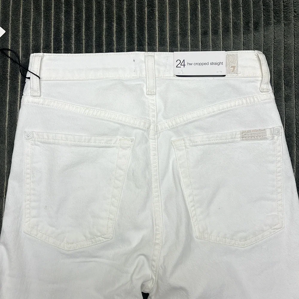 7 For All Mankind High Waisted White Cropped Straight Leg Jeans - Picture 6 of 11